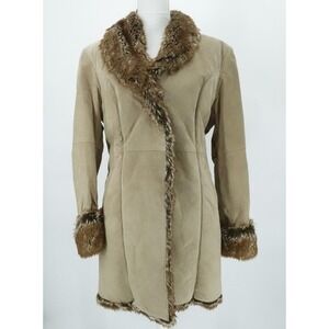 Wilsons Leather Womens Large Penny Lane Faux Shearling Trim Suede Coat